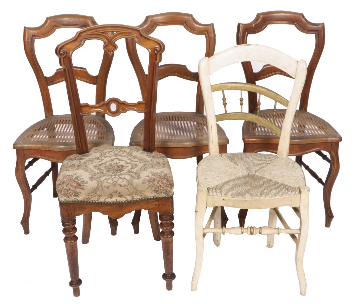 Een lot van (5) diverse stoelen, Holland, eind 19e eeuw en later.