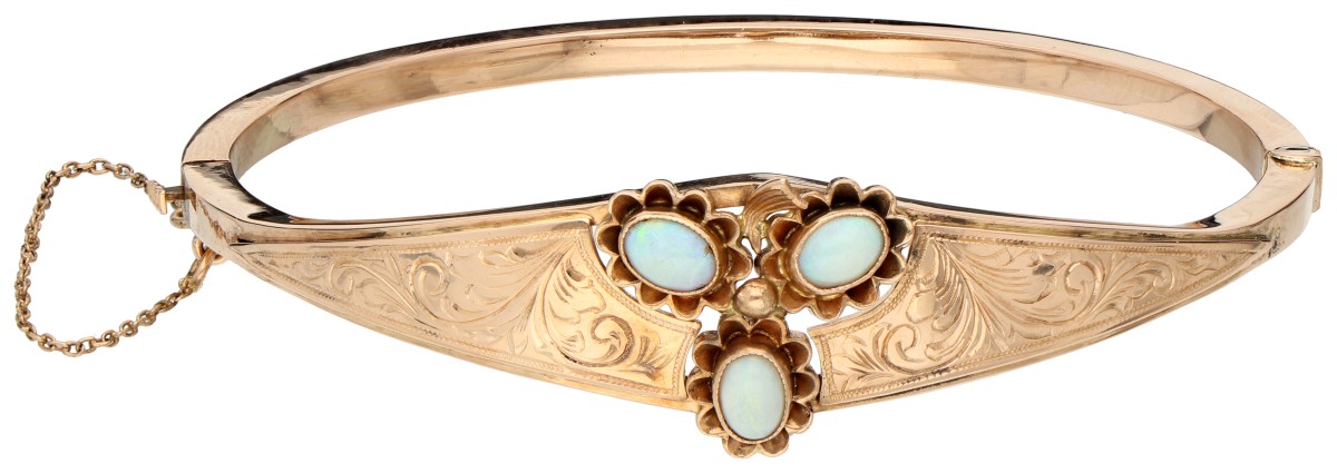 No Reserve - 14K Roségouden bangle armband met opaal.