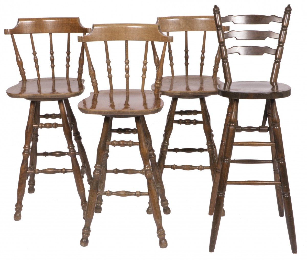 Een lot van (4) diverse barkrukken/-stoelen, 20e eeuw.