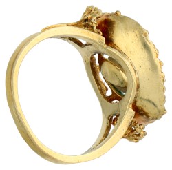 No Reserve - Handgemaakte 18K geelgouden geëmailleerde jaren 70 ring met cultivé parel.