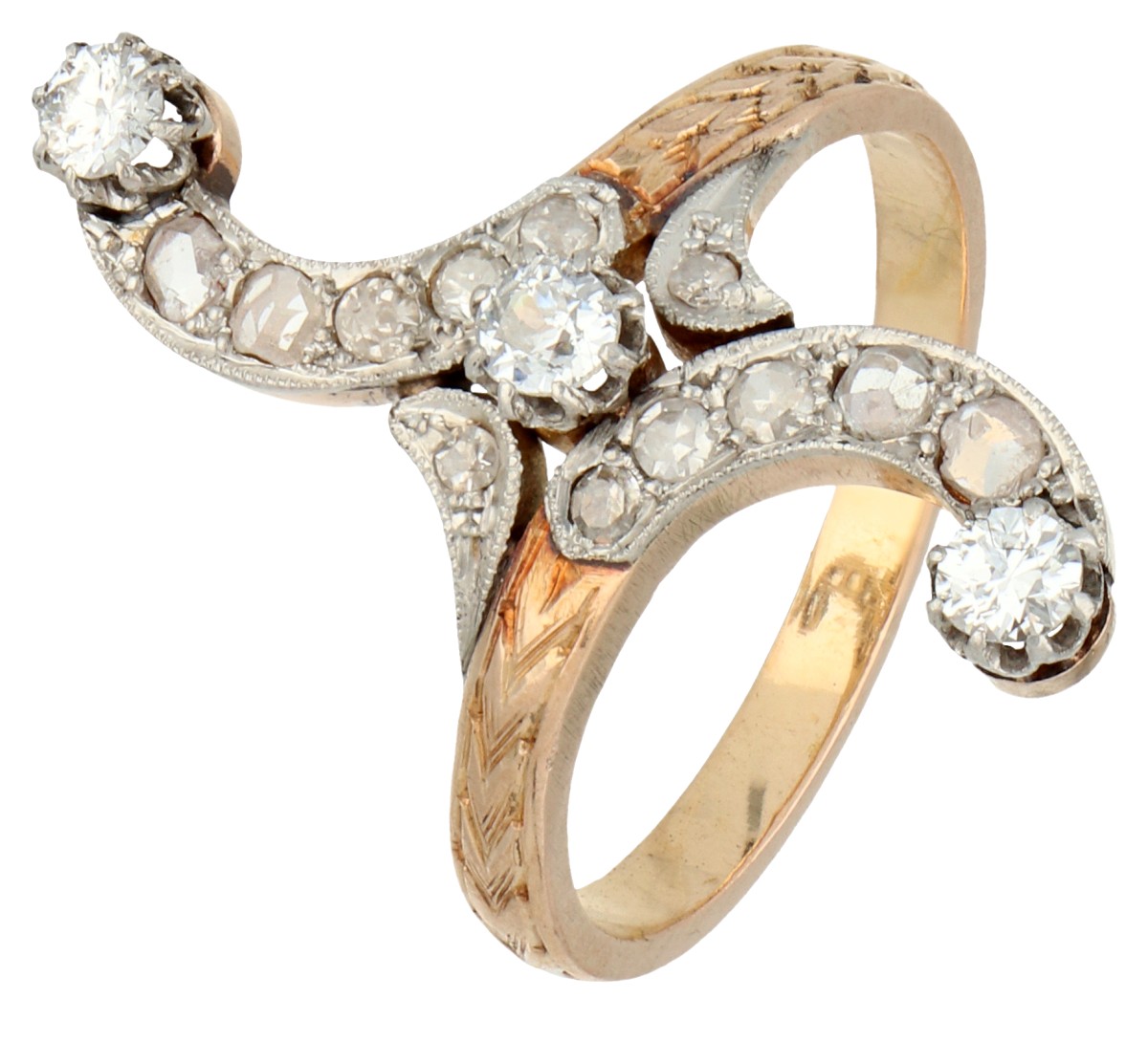 No Reserve - Gouden/platina Duchesse ring bezet met ca. 0.20 ct. diamant.