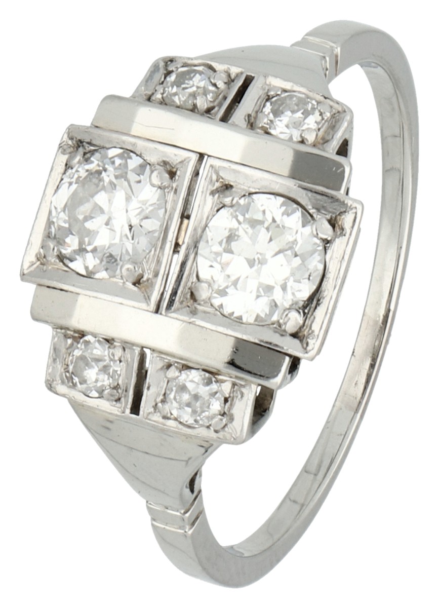 No Reserve - 18K Witgouden Art Deco ring bezet met ca. 0.91 ct. oud slijpsel diamant.