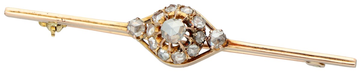 No Reserve - 14K Geelgouden staaf broche met roos diamant.