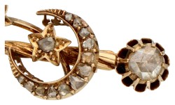 No Reserve - 14K Roségouden halve maan's broche met vallende sterren van diamant.
