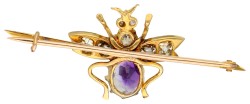 No Reserve - 14K Geelgouden insecten broche bezet met ca. 0.30 ct. diamant en amethist.