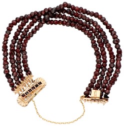 No Reserve - Vierrijige armband met granaat en 14K roségouden slot.