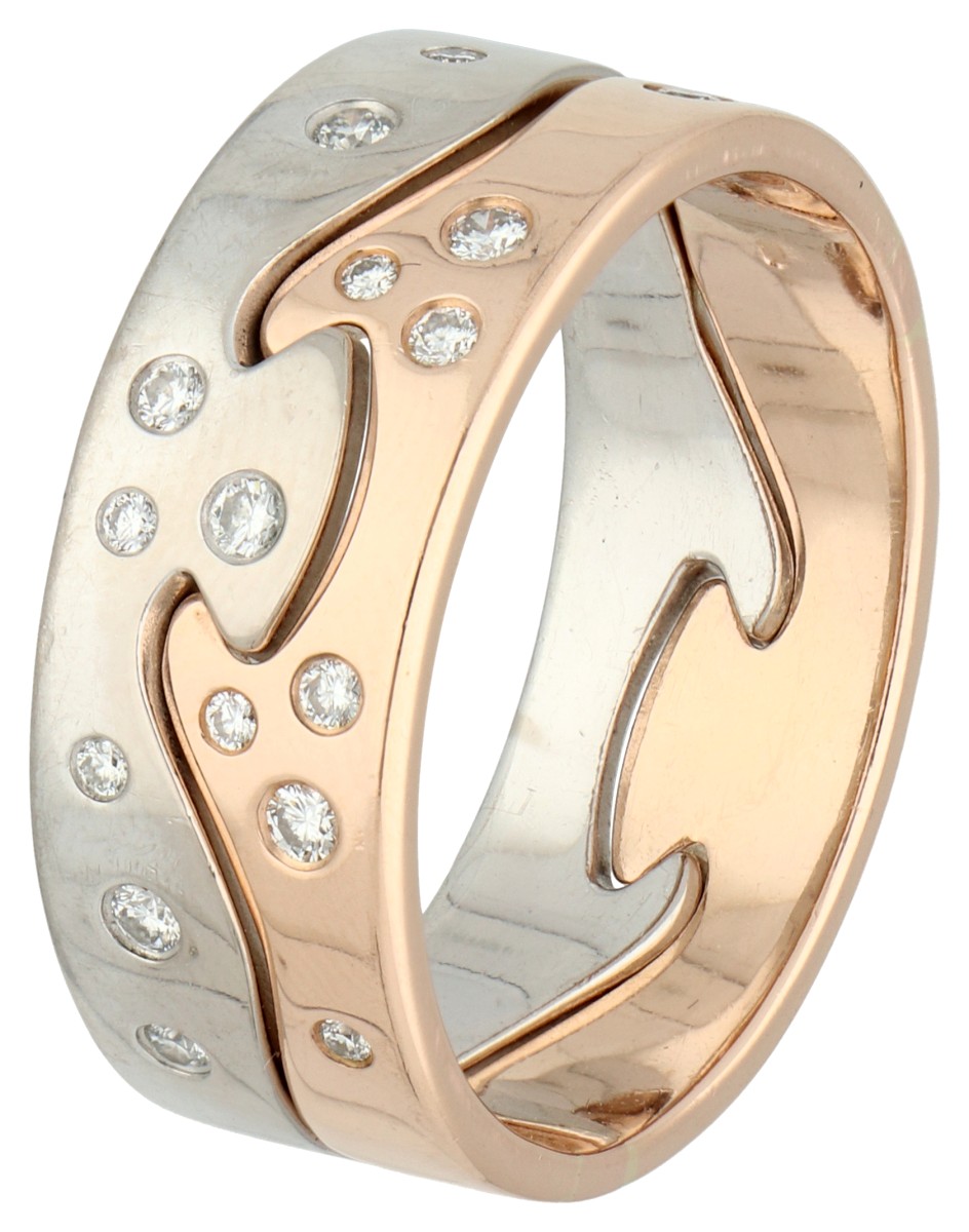 No Reserve - Georg Jensen 18K bicolor gouden Fusion ring bezet met ca. 0.30 ct. diamant.