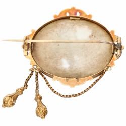 Antieke geelgouden broche in Franse stijl met beschildering - 14 kt.