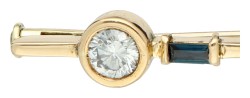 No Reserve - 14K Geelgouden staaf broche bezet met ca. 0.29 ct. diamant en synthetisch saffier