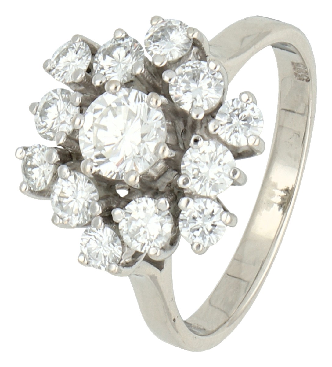 No Reserve - 14K Witgouden rozet ring bezet met ca. 1.29 ct. diamant.