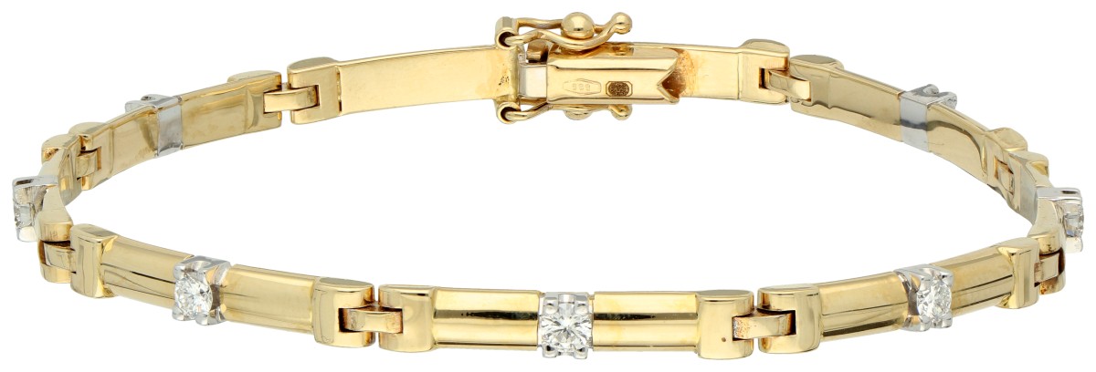 No Reserve - 14K Geelgouden schakel armband bezet met ca. 0.98 ct. diamant.