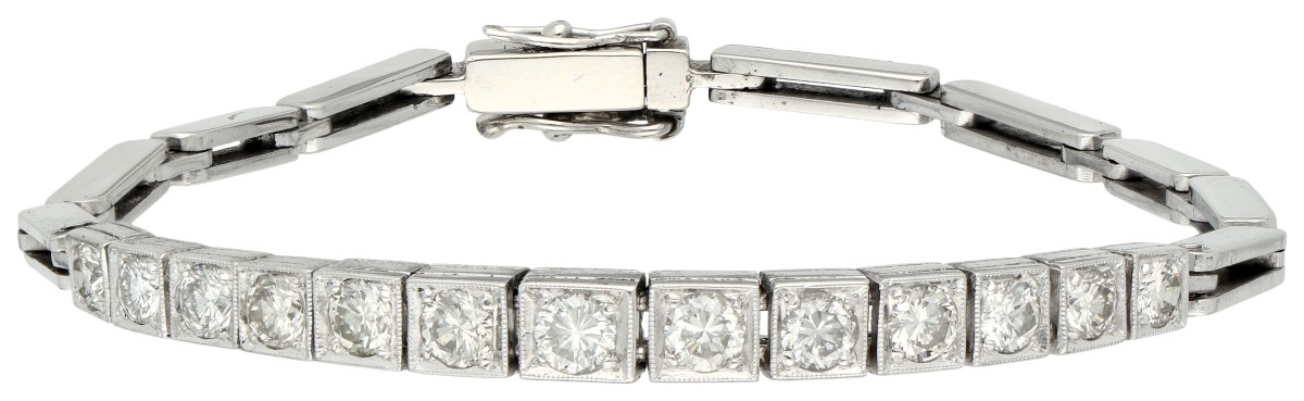 No Reserve - 14K Witgouden schakel armband bezet met ca. 1.14 ct. diamant.