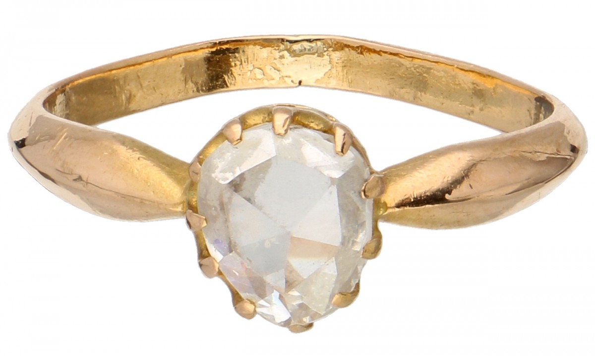 Geelgouden solitair ring bezet met diamant - 18 kt.