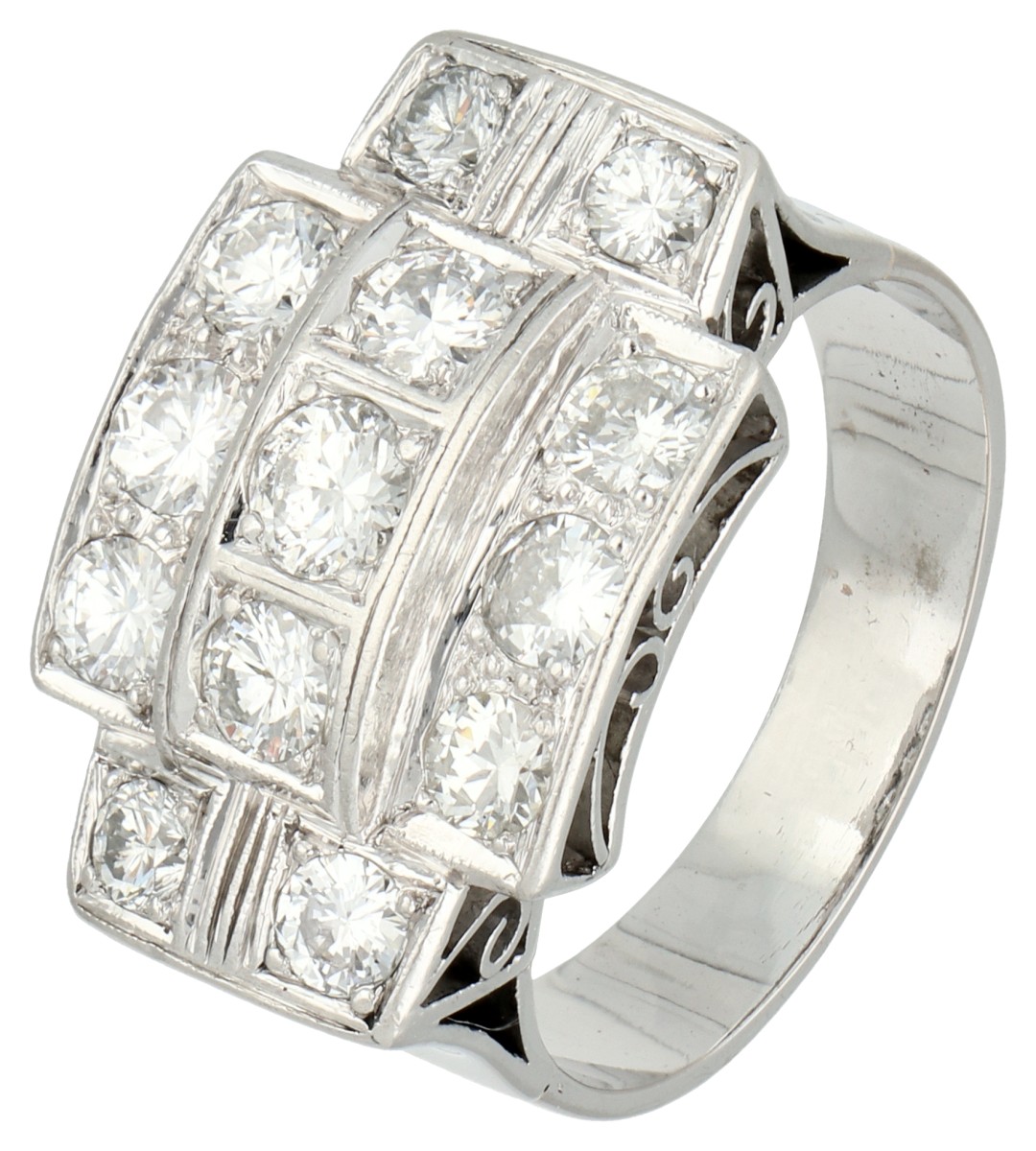 No Reserve - Gouden/platina TANK ring bezet met ca. 1.96 ct. diamant.