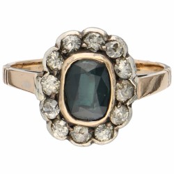Roségouden rozet ring bezet met ca. 0.36 ct. diamant en ca. 1.37 ct. saffier - 18 kt.