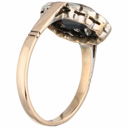 Roségouden rozet ring bezet met ca. 0.36 ct. diamant en ca. 1.37 ct. saffier - 18 kt.
