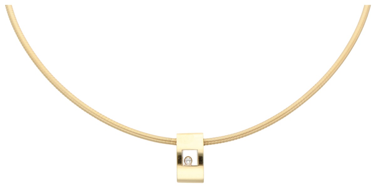 Chopard 18K geelgouden flexibele spiro tube collier met hanger met ca. 0.03 ct. Happy Diamond.