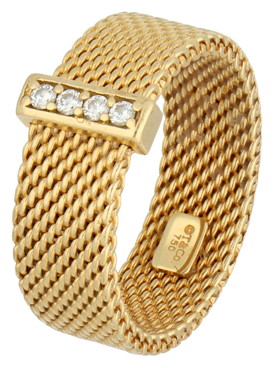 No Reserve - Tiffany & Co 18K geelgouden mesh ring bezet met ca. 0.04 ct. diamant.