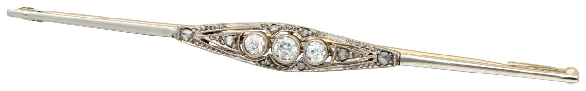 No Reserve - 14K Geelgouden Art Deco staaf broche diamant.