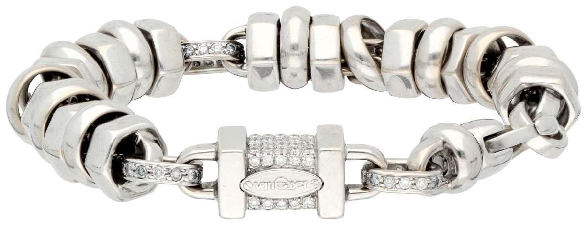 No Reserve - Van Esser 18K witgouden schakel armband bezet met ca. 0.56 ct. diamant.