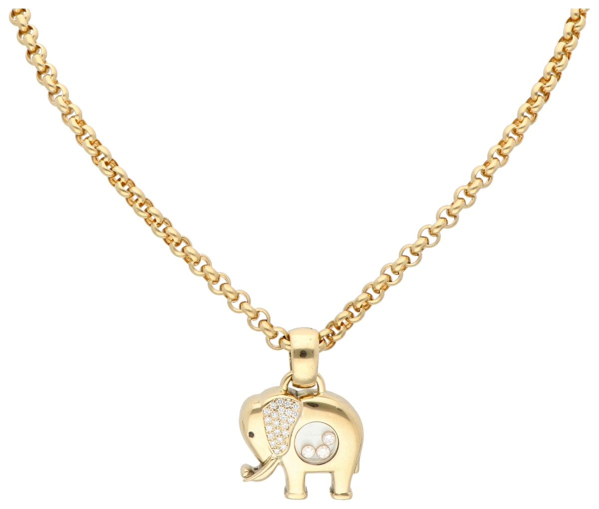 Chopard 18K geelgouden Happy Diamonds elephant hanger aan collier