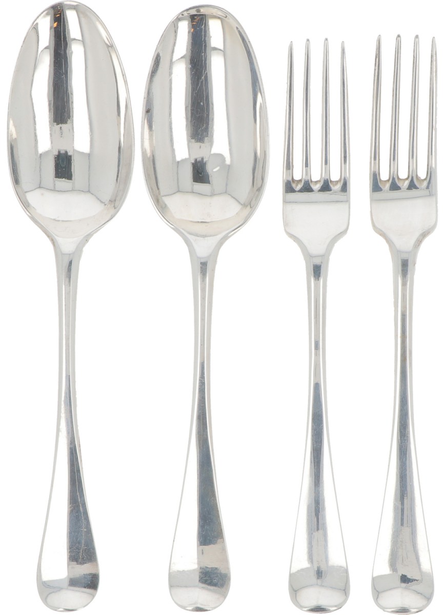 (4) delige lot bestekdelen (Nederland 18e eeuw) zilver.