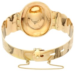 No Reserve - 14K Geelgouden verstelbare bangle armband met gesneden malachiet.