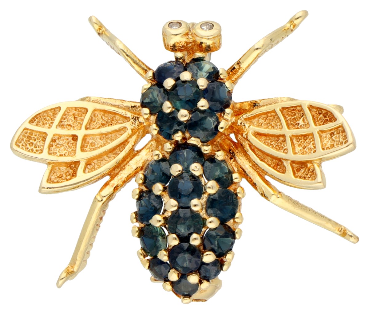 No Reserve - 14K Geelgouden broche van een insect bezet met ca. 0.08 ct. natuurlijk saffier.