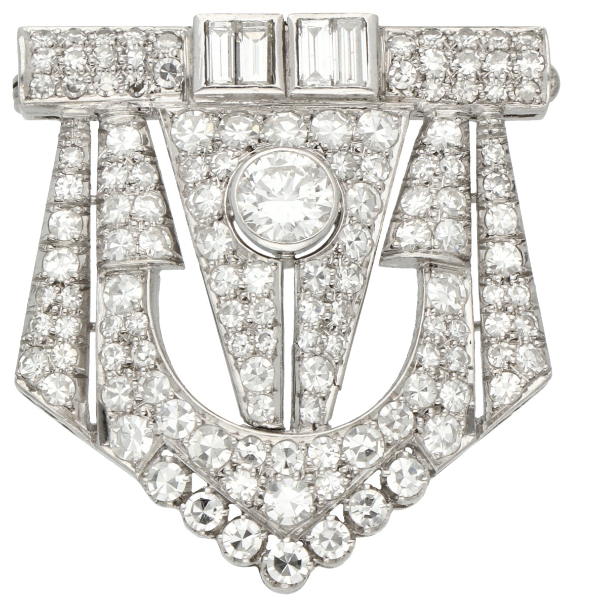 No Reserve - Platina Art Deco-stijl broche bezet met ca. 2.03 ct. diamant.