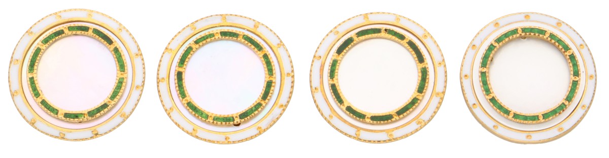 No Reserve - Antieke 18K geelgouden shirt buttons of boord knopen met parelmoer en email.