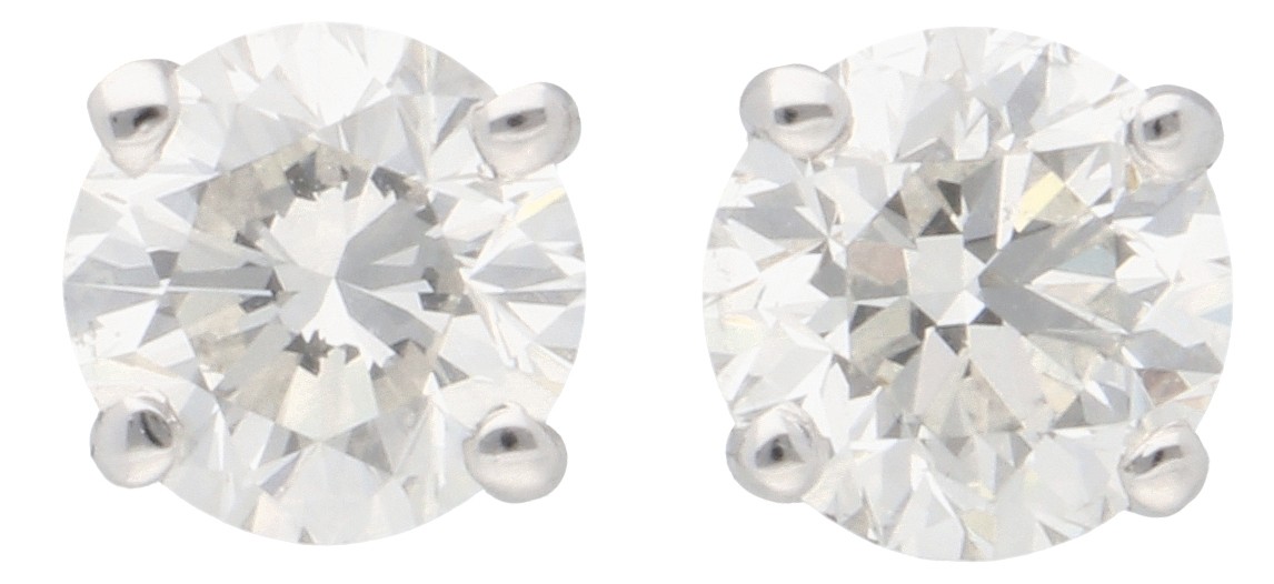 No Reserve - 18K Witgouden gecertificeerde solitair oorstekers bezet met ca. 2 ct. diamant.