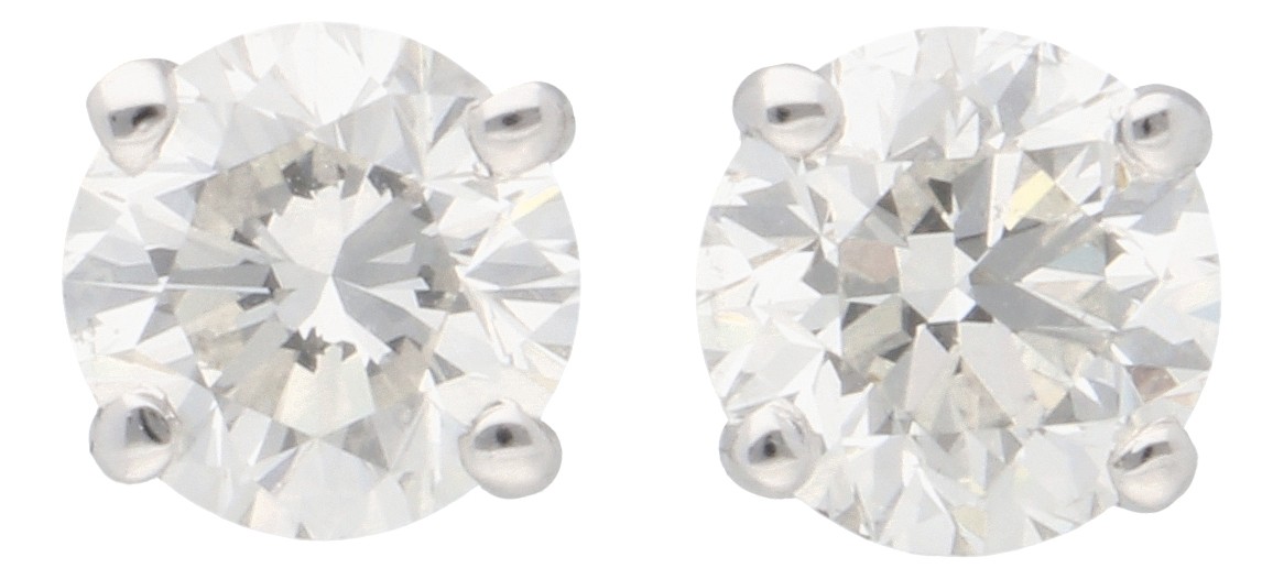 No Reserve - 18K Witgouden gecertificeerde solitair oorstekers bezet met ca. 2 ct. diamant.