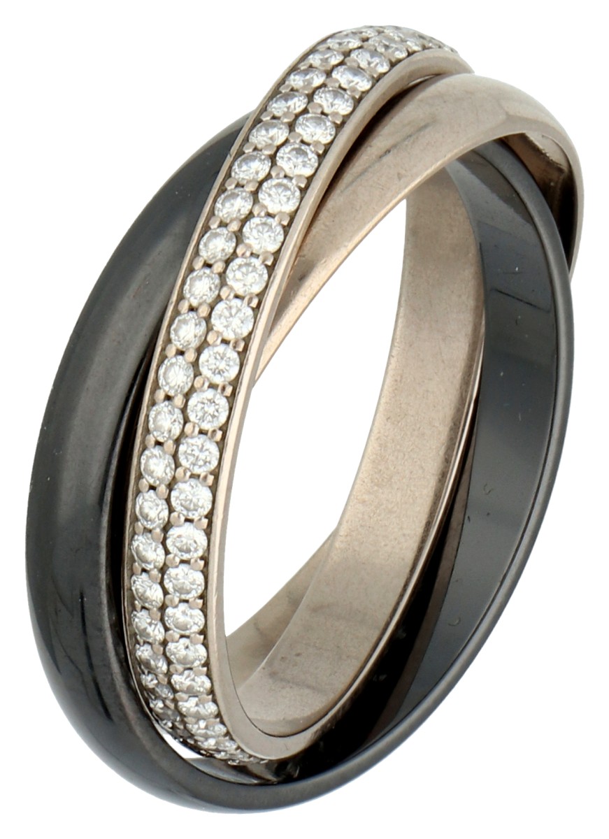 No Reserve - Cartier 18K witgouden Trinitiy ring met keramiek en diamant.