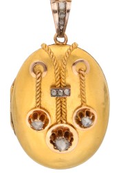 No Reserve - 18K Geelgouden antieke collier met medaillon hanger bezet met diamanten.