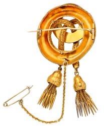 No Reserve - 18K Geelgouden antieke broche met emaille en diamant.