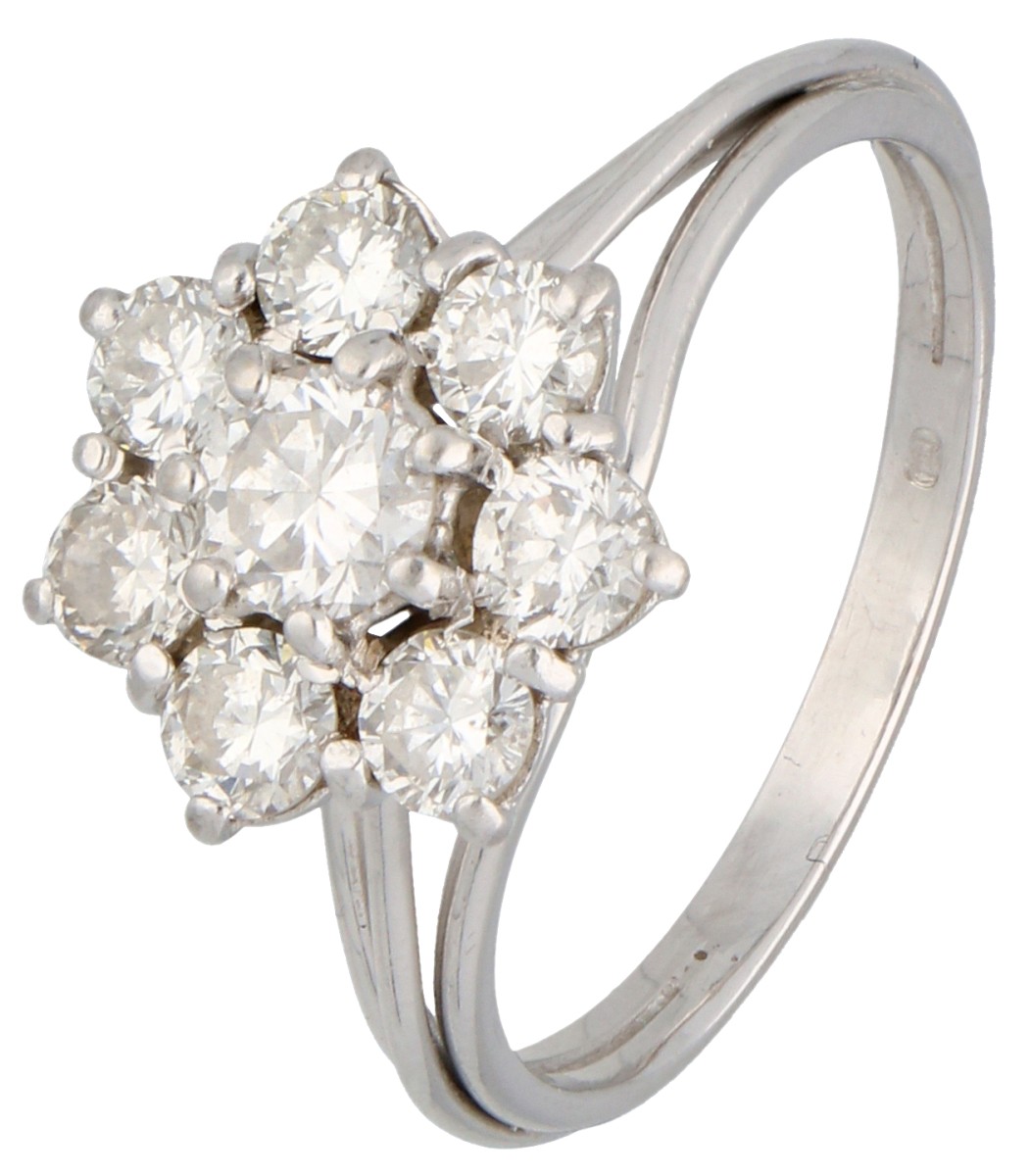 No Reserve - 18K Witgouden rozet ring bezet met ca. 0.90 ct. diamant.