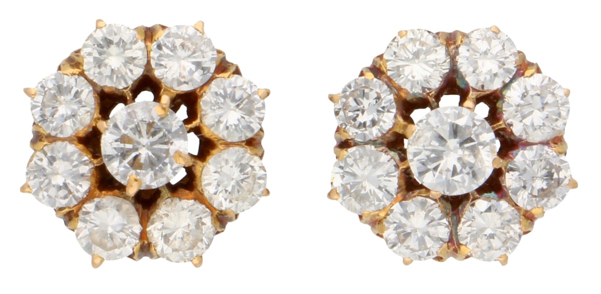 No Reserve - 18K Geelgouden rozet oorbellen bezet met ca. 1.60 ct. diamanten.