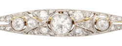 No Reserve - Geelgouden/platina Art Deco staaf broche bezet met ca. 0.55 ct. diamant.