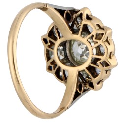 No Reserve - Geelgouden / platina Art Deco ring met ca. 1.36 ct. diamant en synthetische saffieren.