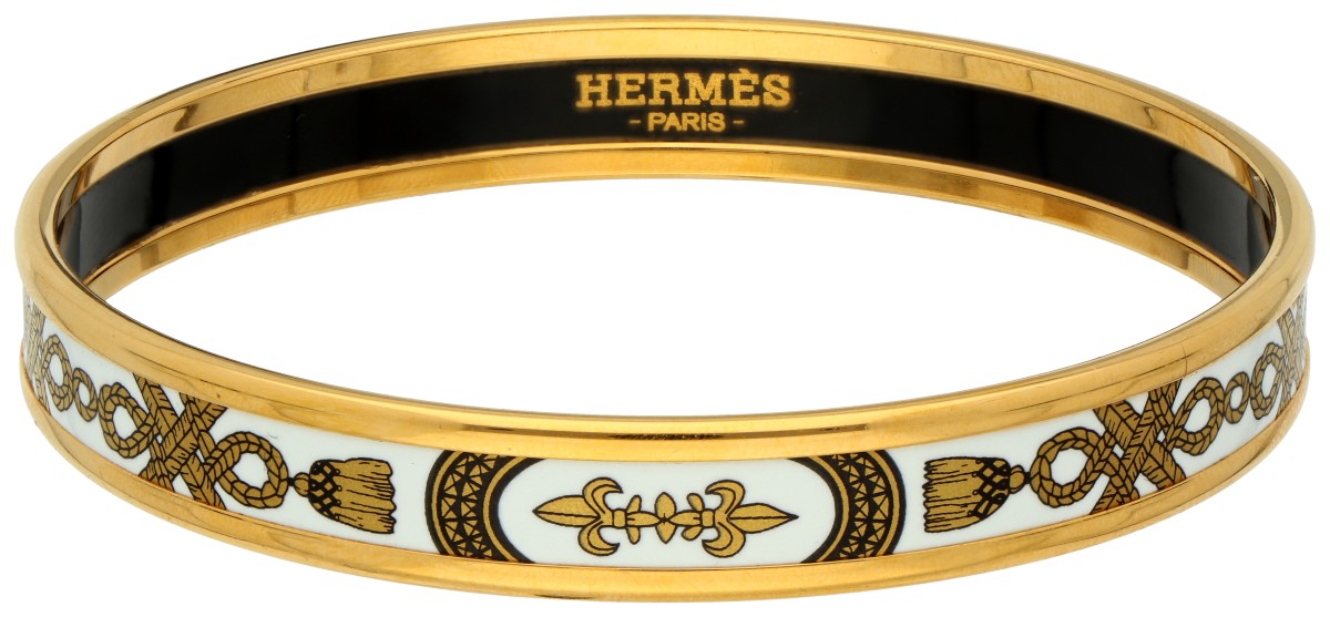 No Reserve - Hermès stalen bangle armband met wit emaille.