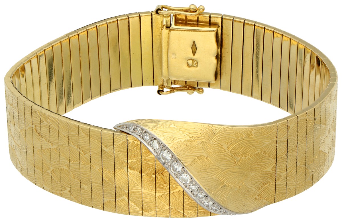 No Reserve - 18K Geelgouden armband bezet met ca. 0.20 ct. diamant.