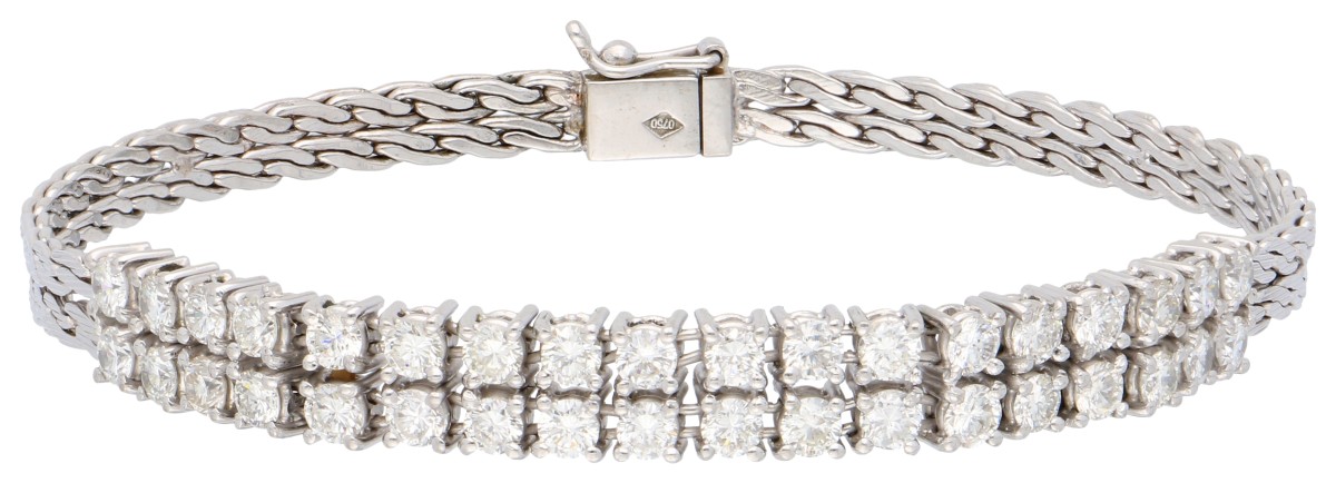 No Reserve - 18K Witgouden tweerijige armband bezet met ca. 1.80 ct. diamant.