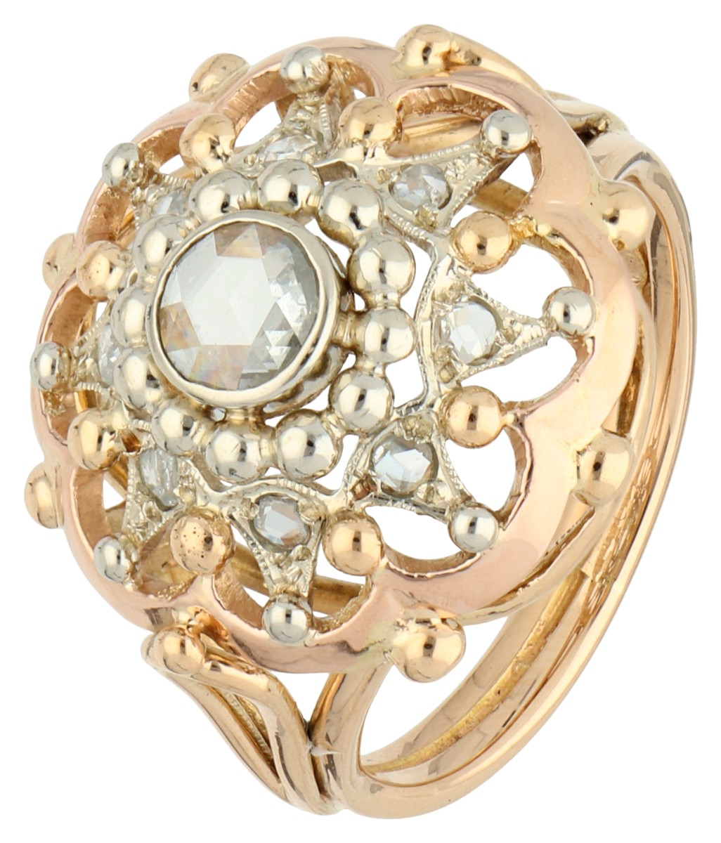 No Reserve - 18K Bicolor gouden ring met roos diamant.