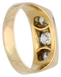 No Reserve - 14K Bicolor gouden drie steens ring bezet met ca. 1.20 ct. oud slijpsel diamant.