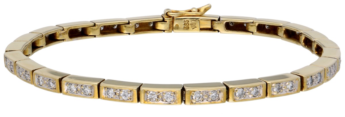 No Reserve - 14K Geelgouden tennis armband bezet met ca. 0.96 ct. diamant.