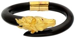 Franse Gay Frères 18K geelgouden gecertificeerde bangle armband van hoorn met geelgouden paardenhoofd.