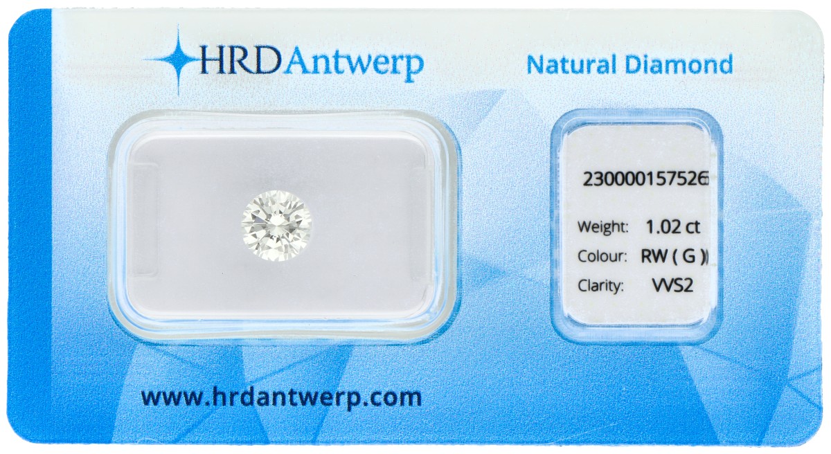 No Reserve - 1.02 ct. HRD-gecertificeerde natuurlijke diamant.