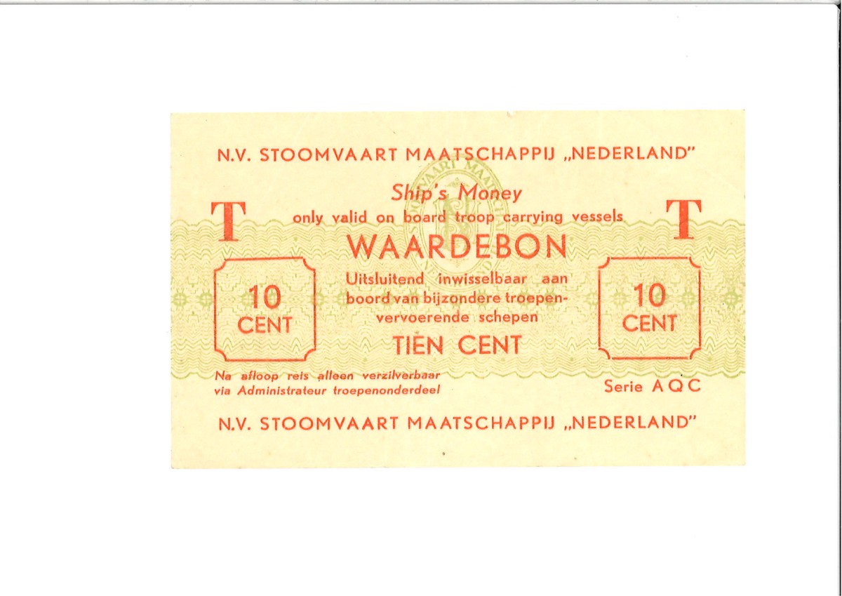 Nederland. 10 cent. Scheepsgeld. Type ND. Type Speciale Troepen. - Zeer Fraai.