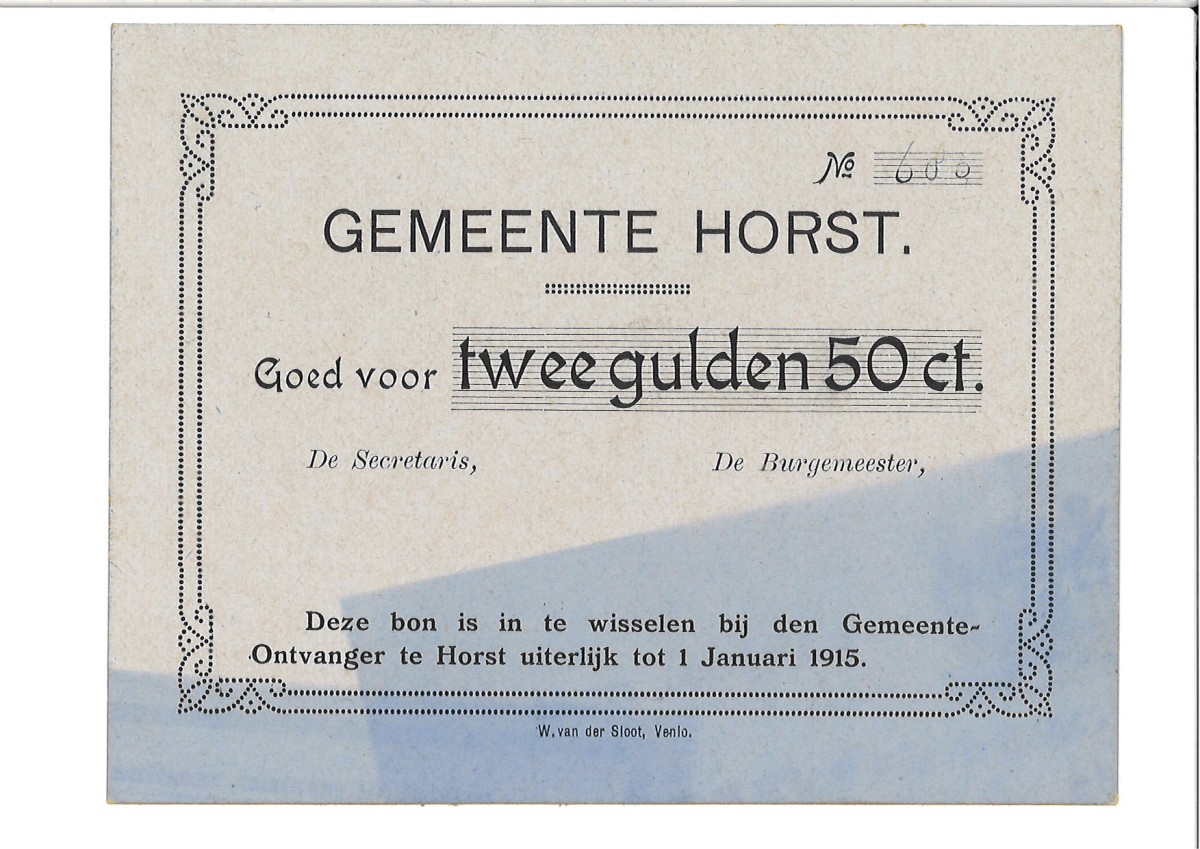 Nederland. 2,50 Gulden. Waardebon. Type 1915. Type Horst. - Prachtig.