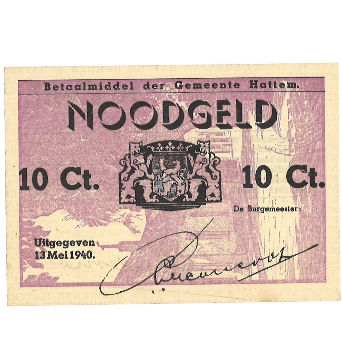 Nederland. 10 cent. Waardebon. Type 1940. Type Hattem. - UNC.